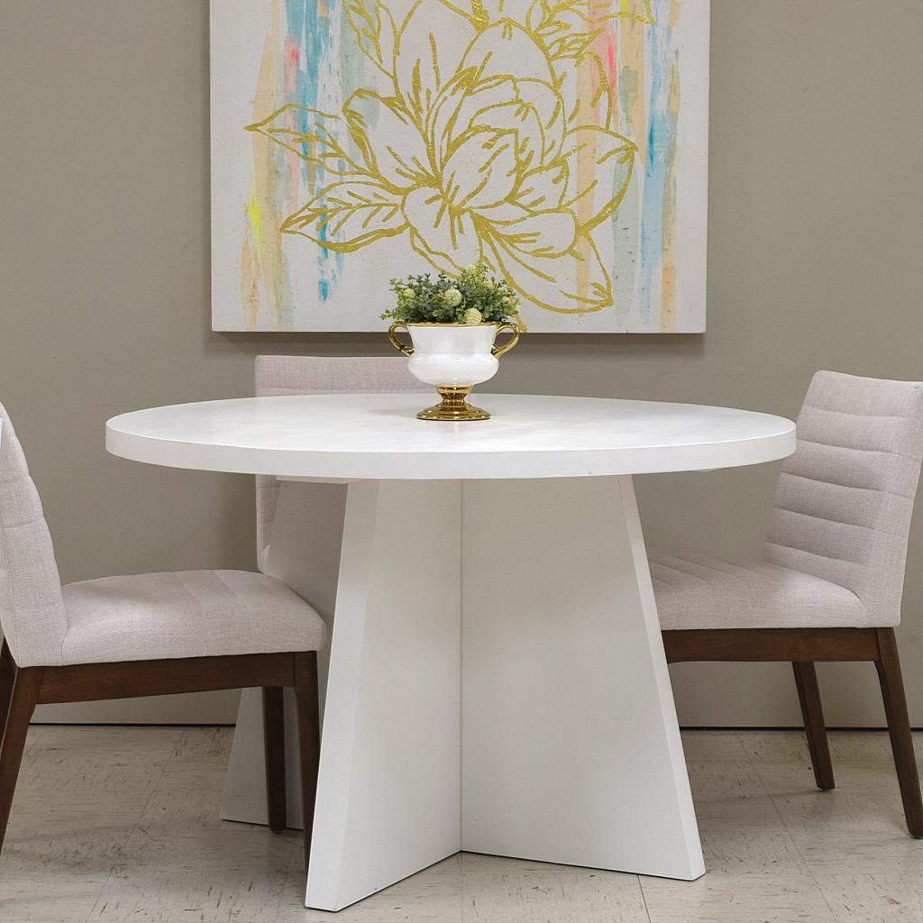 48" Round Parish Dining Table in White Lacquer Finish