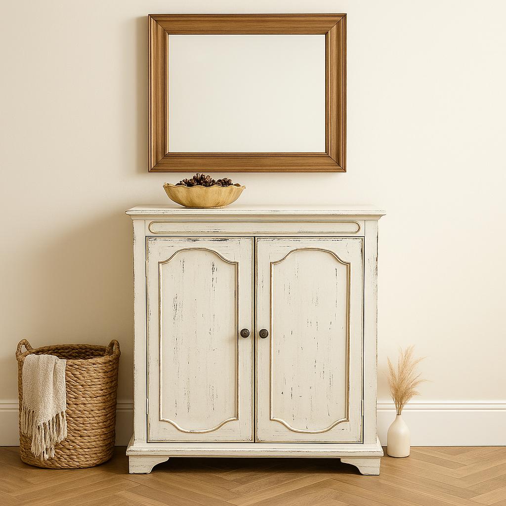 Distressed French Cabinet with Gold Trim