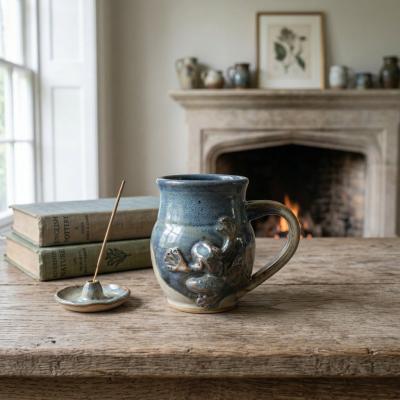 Handmade Variegated Blue Frog Mug
