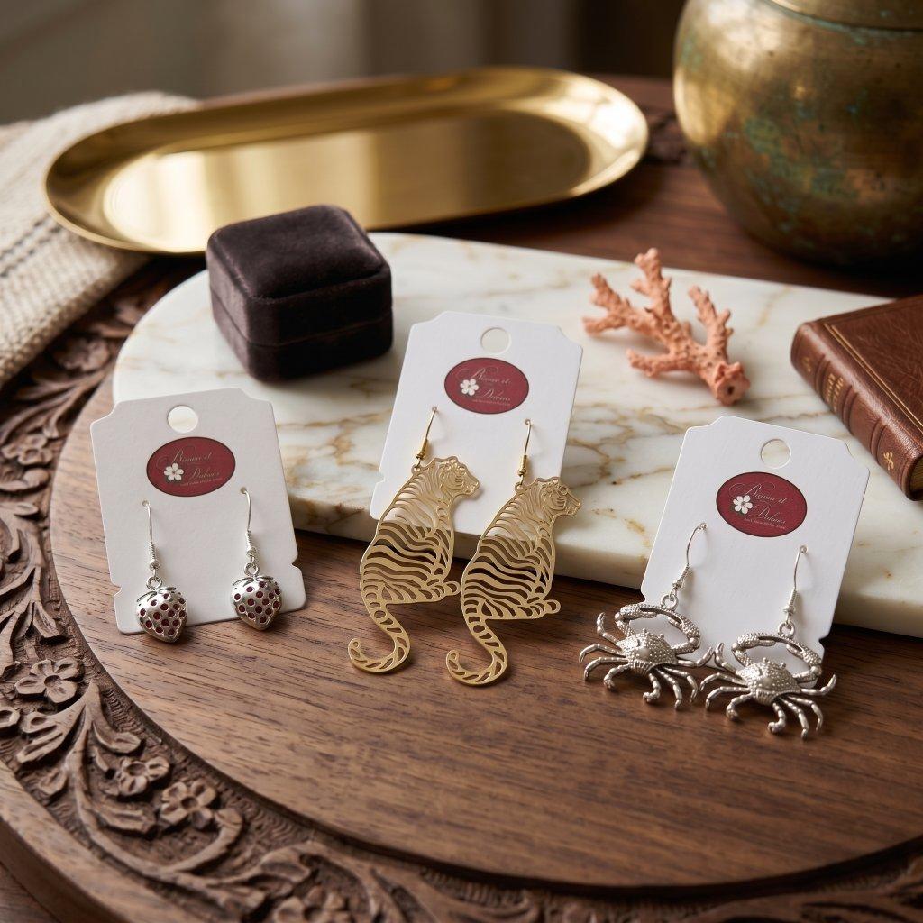 Gold Tone Tiger Earrings