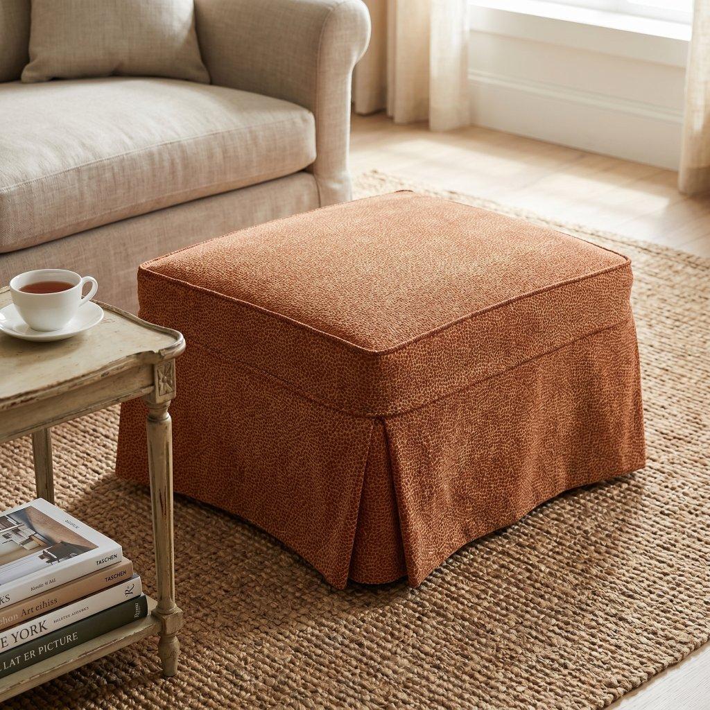 Rust Ottoman with Removable Slipcover