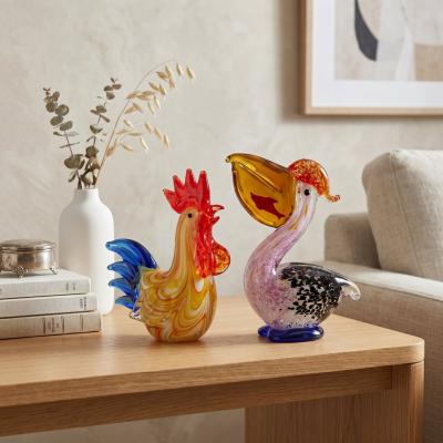 Hand-Blown Glass Pelican Figurine with Fish