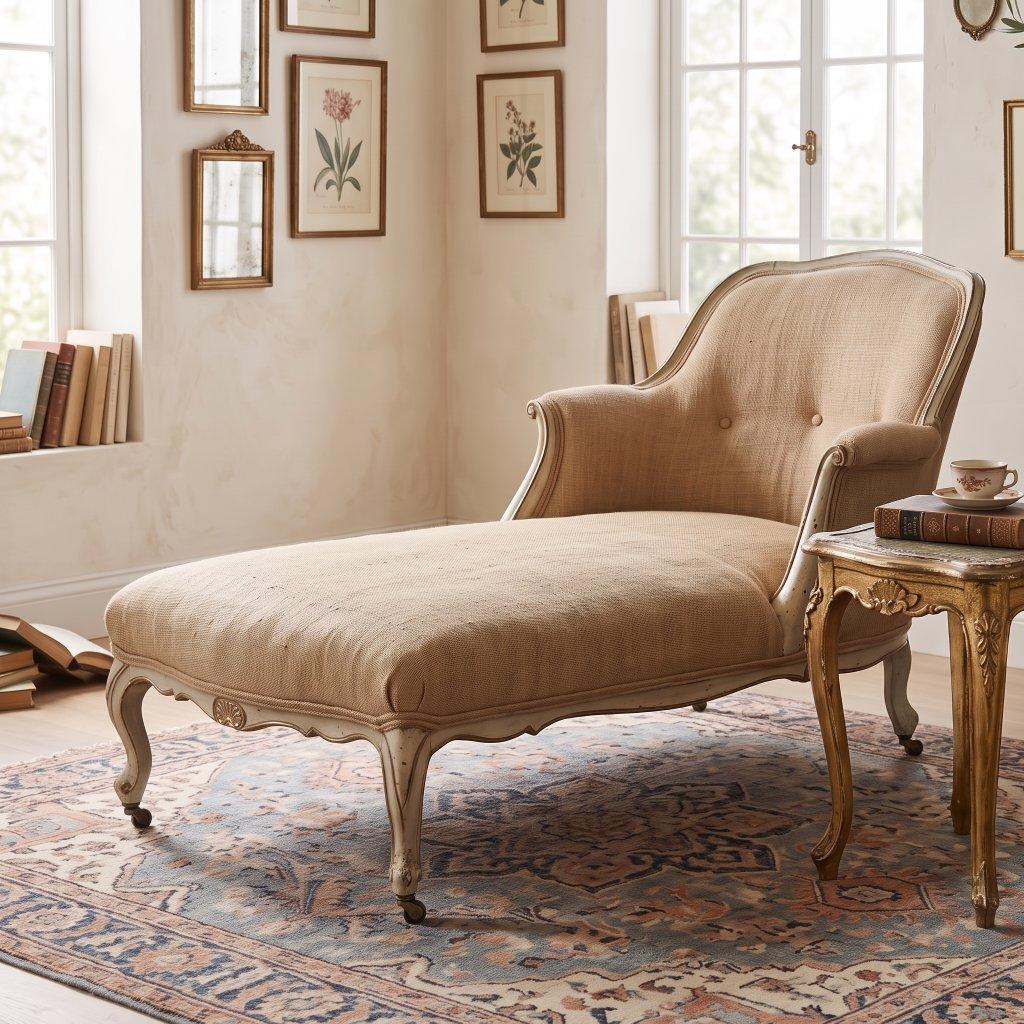 French Style Distressed Chaise Lounge