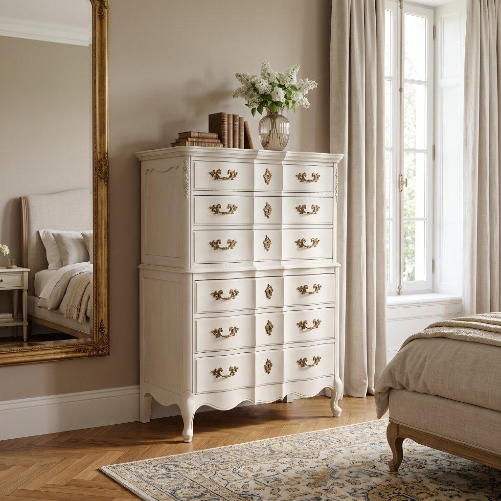 Vintage French Provincial White Tall Chest