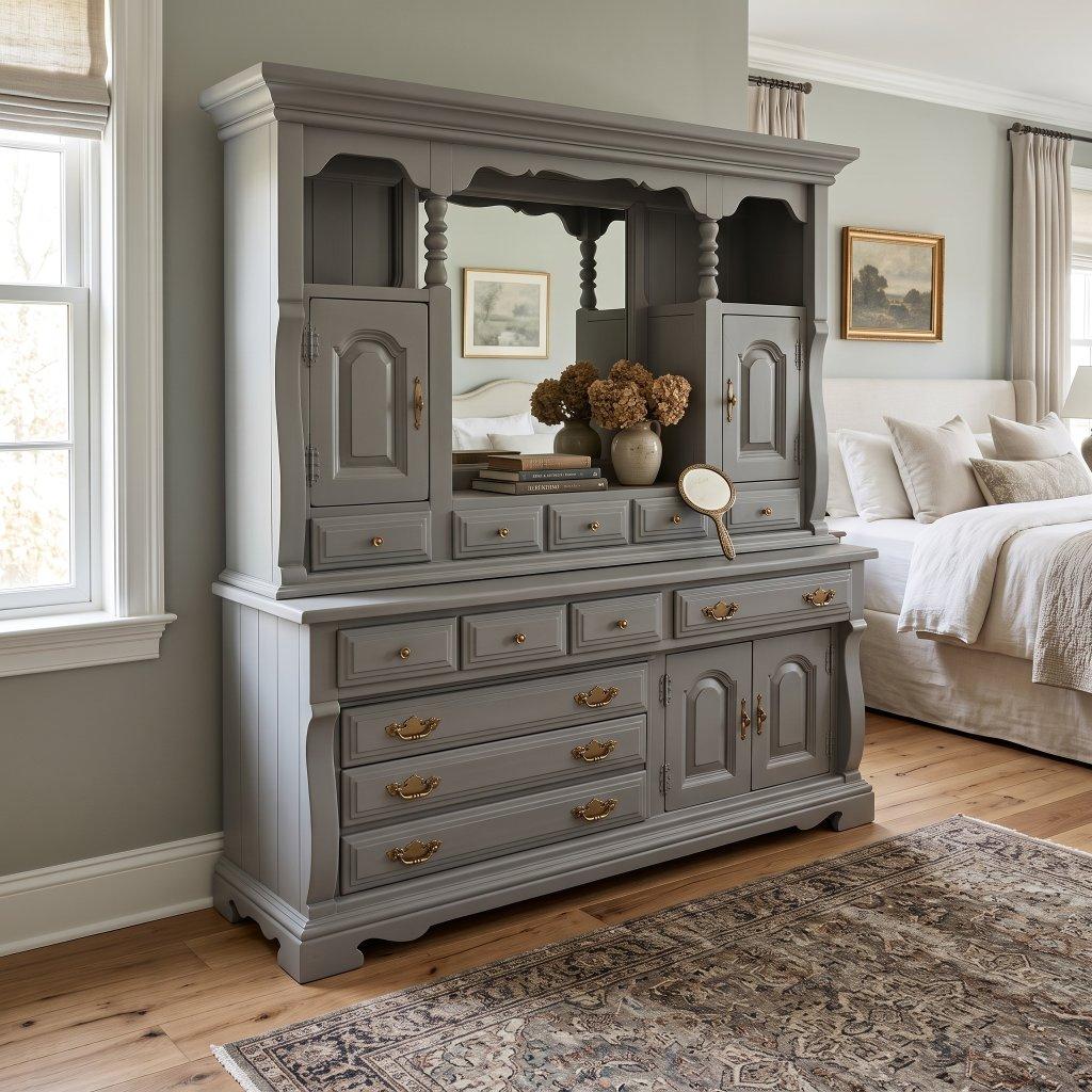 Traditional Gray Dresser with Hutch Mirror