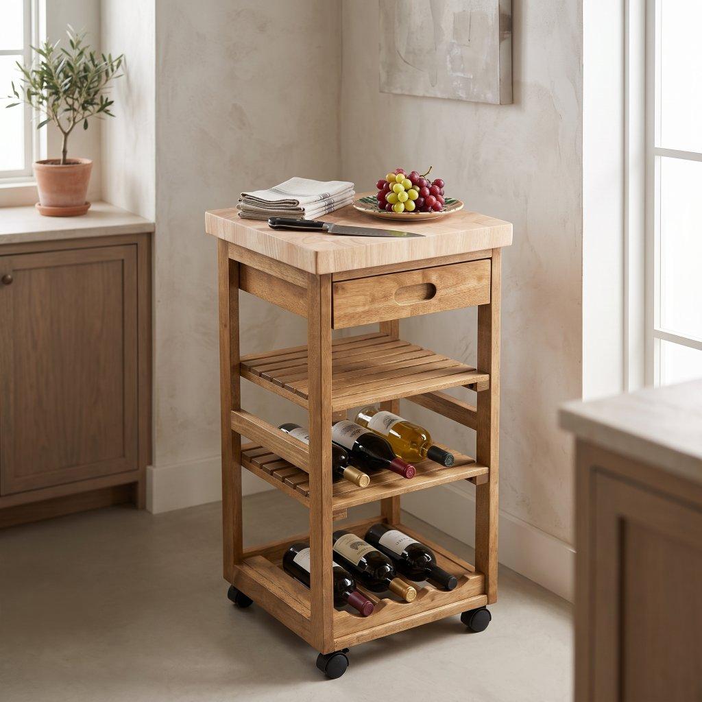 Hardwood Rolling Wine Rack Kitchen Cart