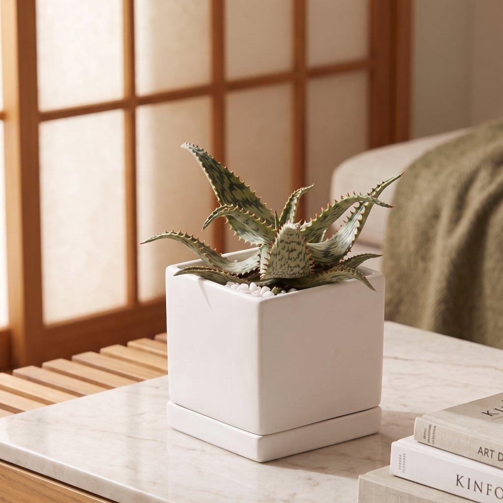 Potted Variegated Aloe Succulent Plant
