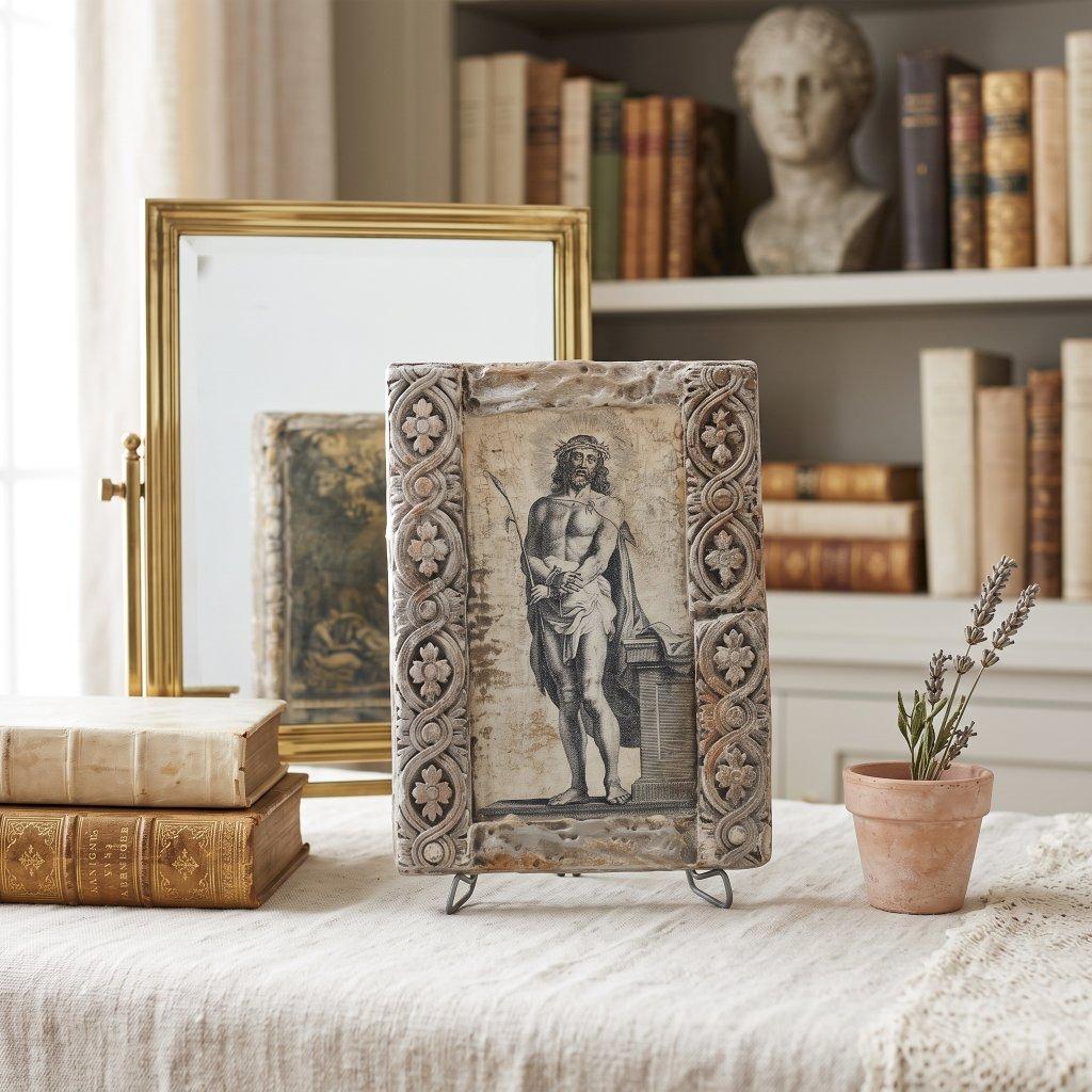 Double-Sided Carved Religious Standing Block